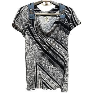 Anthropologie Tiny Shirt S Black White Short Sleeve Cotton Cowl Neck Tunic